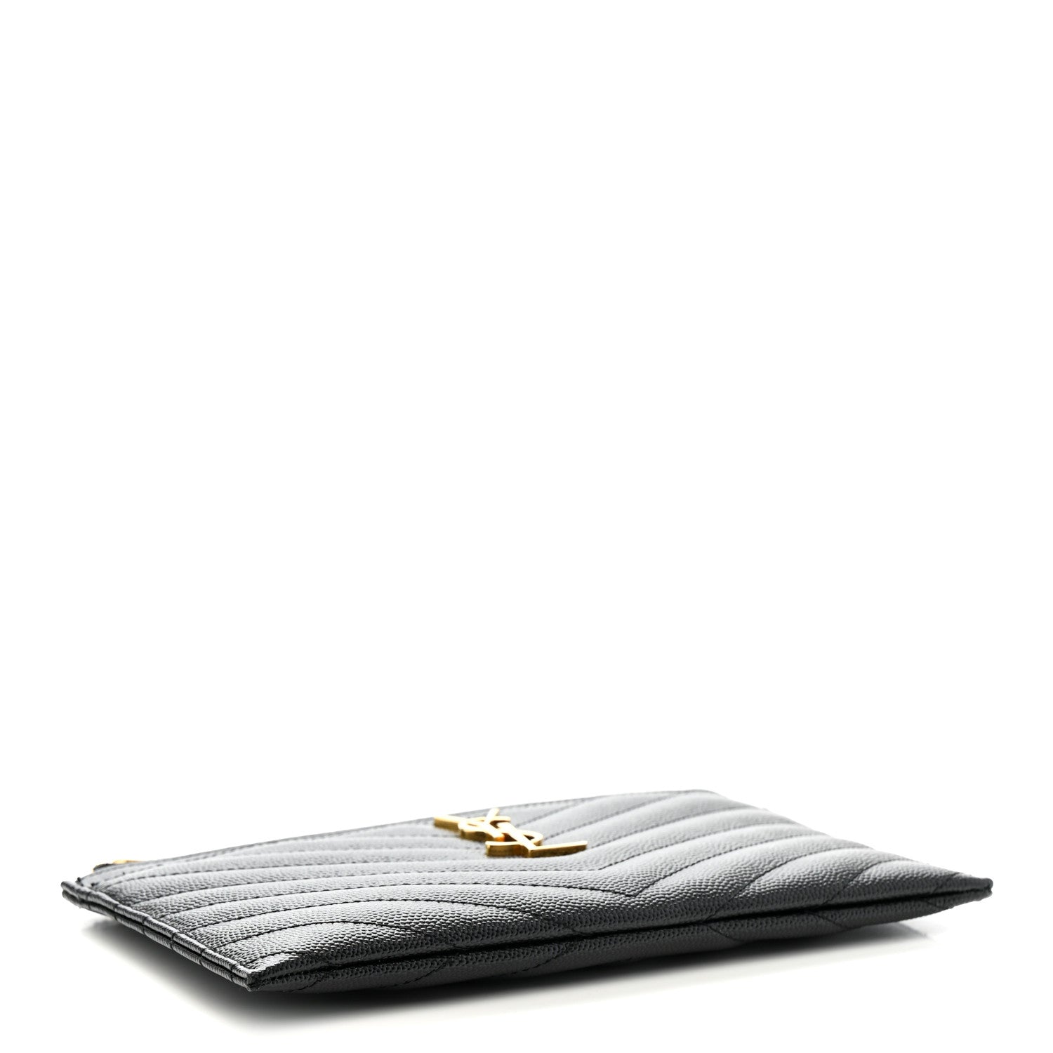 Saint Laurent Grain De Poudre Chevron Monogram Bill Pouch Black 4 of 9