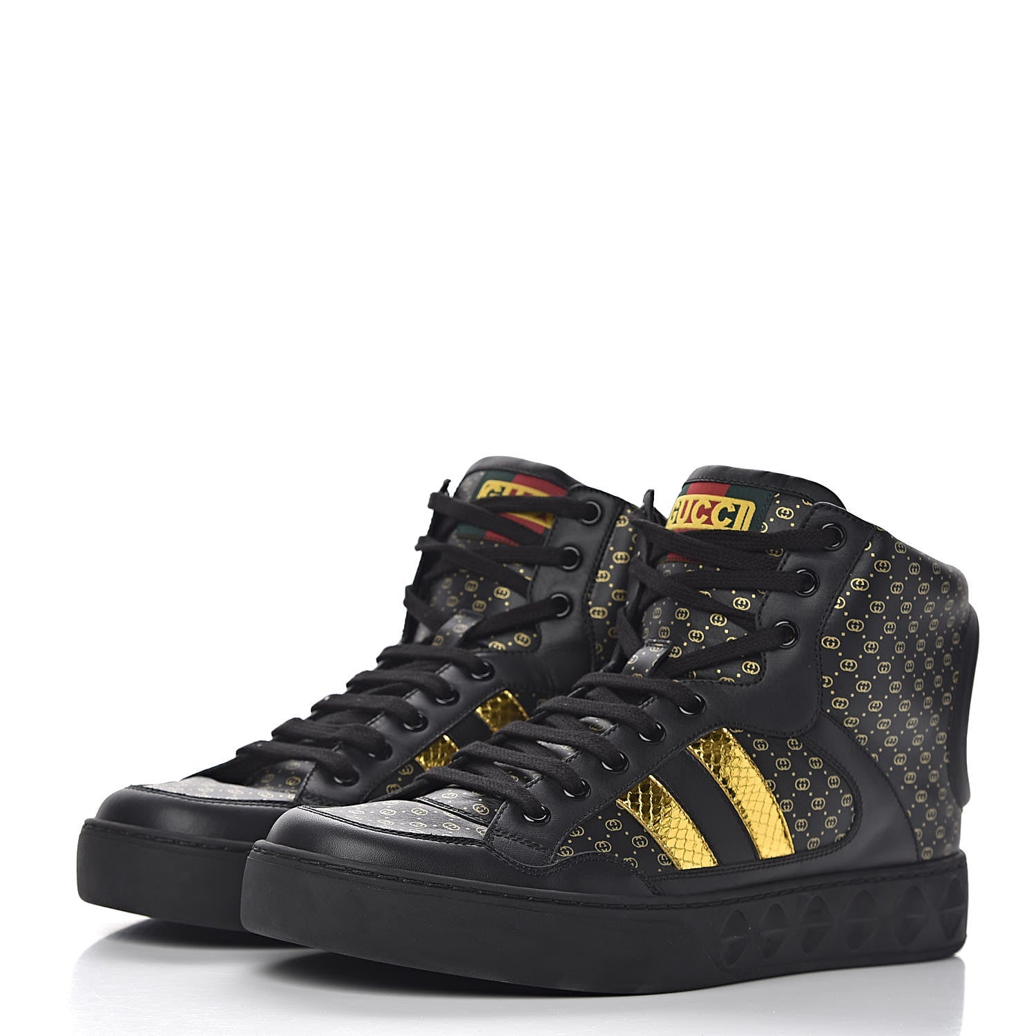 Gucci X DAPPER DAN Calfskin Laminated Ayers GG Micro Monogram Mens High Top Sneakers 8.5 Black 3 of 11