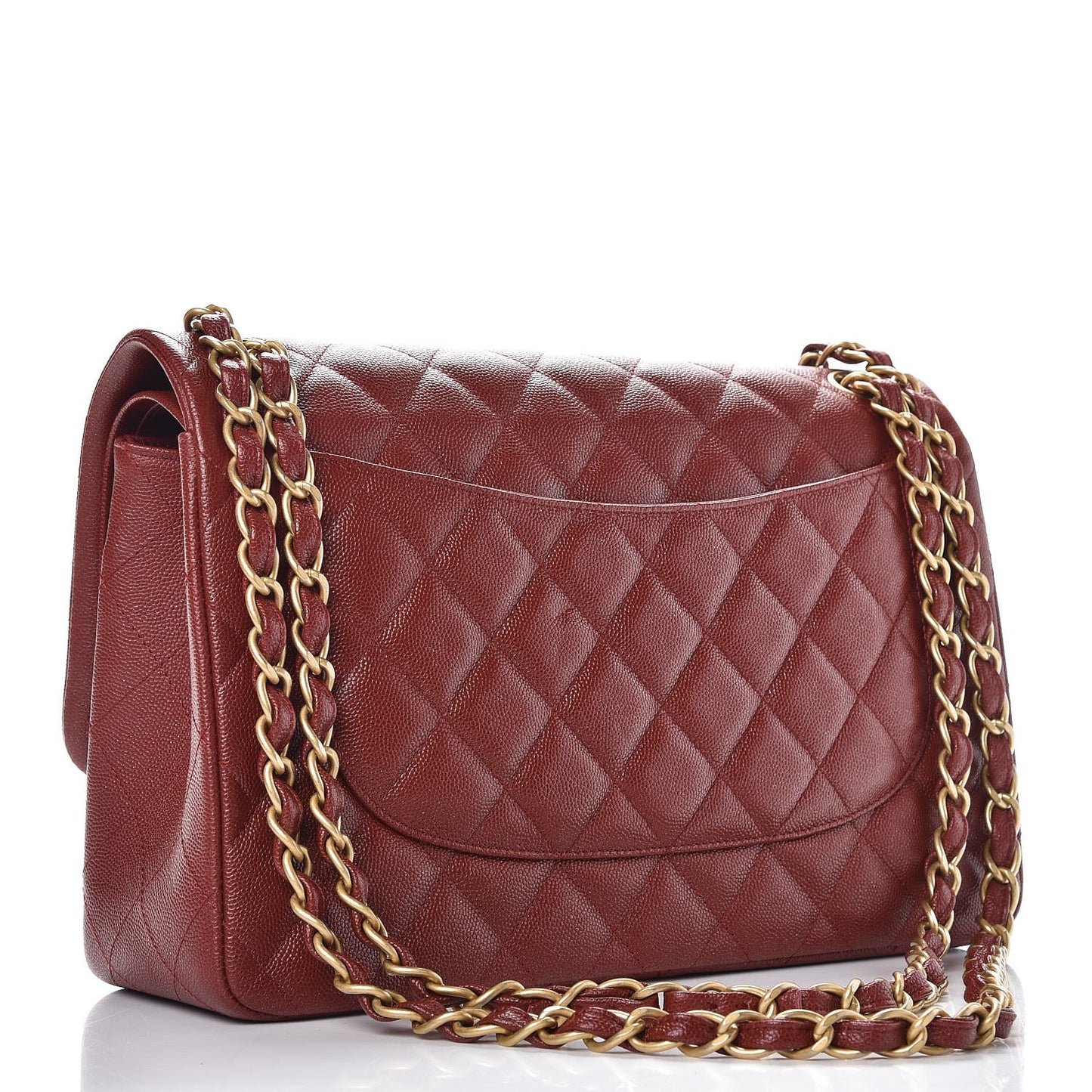 Iridescent Caviar Quilted Jumbo Double Flap Dark Red