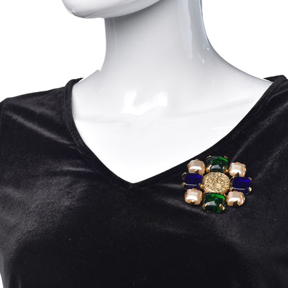 Chanel Gripoix Poured Glass Pearl Brooch Gold Green Blue 2 of 5