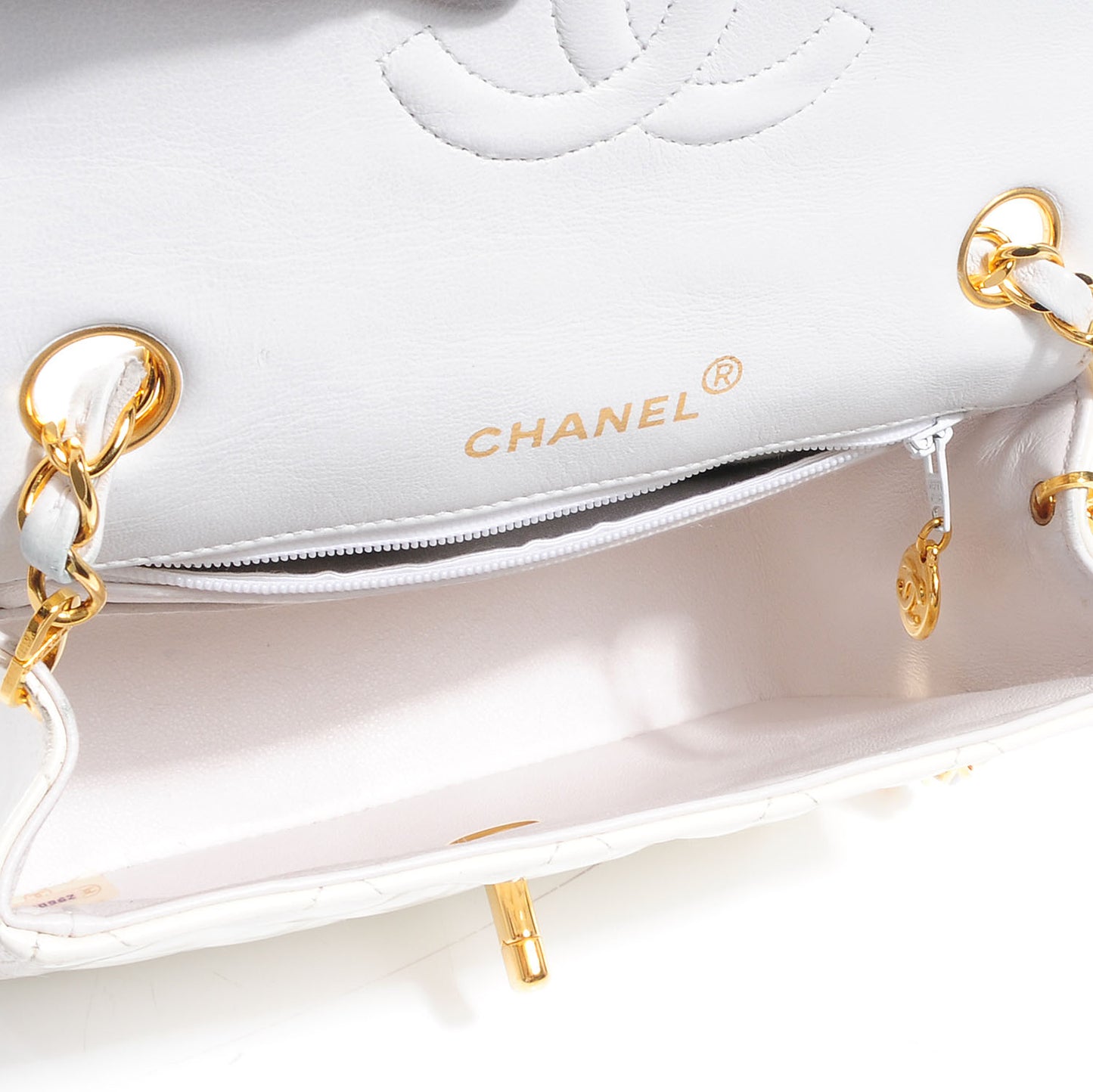 Patent Quilted Mini Square Flap White