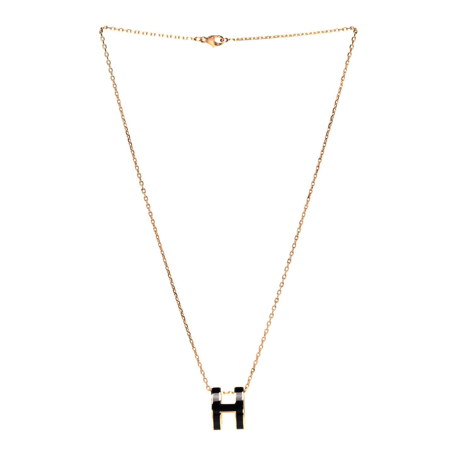 Lacquered Rose Gold Pop H Pendant Necklace Black