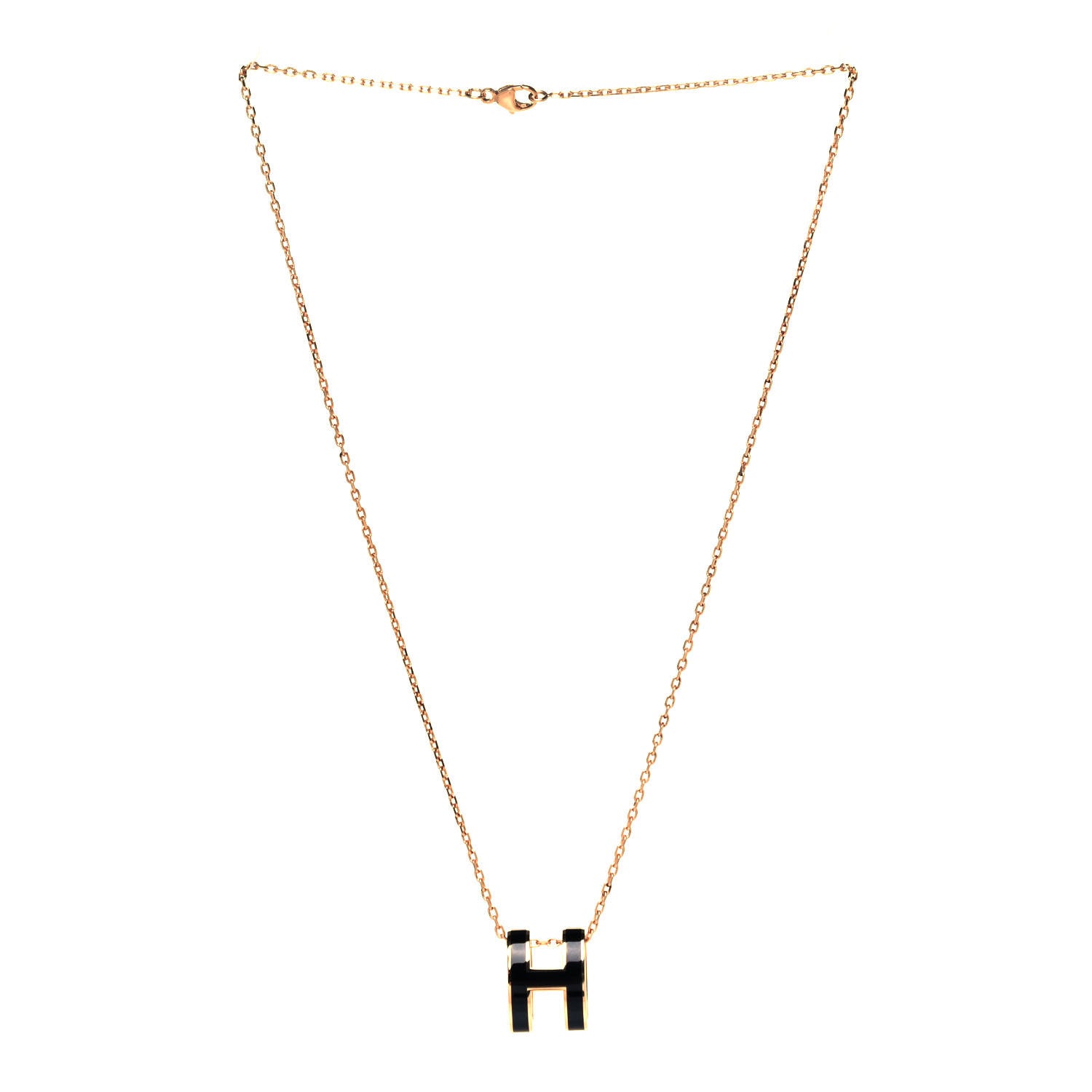Hermes Lacquered Rose Gold Pop H Pendant Necklace Black 3 of 4