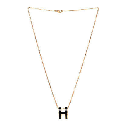Hermes Lacquered Rose Gold Pop H Pendant Necklace Black 3 of 4