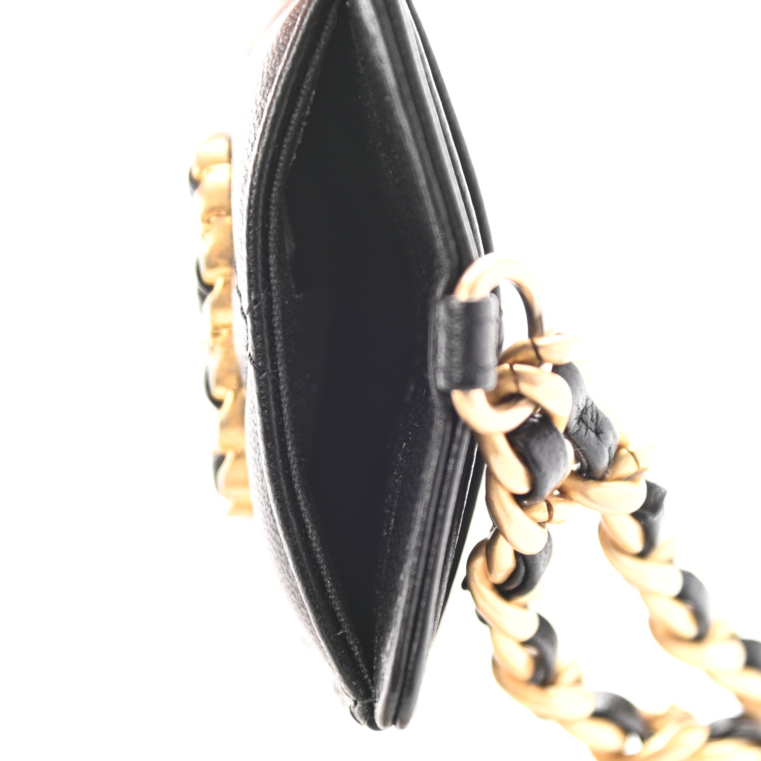 Chanel Shiny Goatskin Quilted Chanel 19 Card Holder On Chain Black 7 of 9