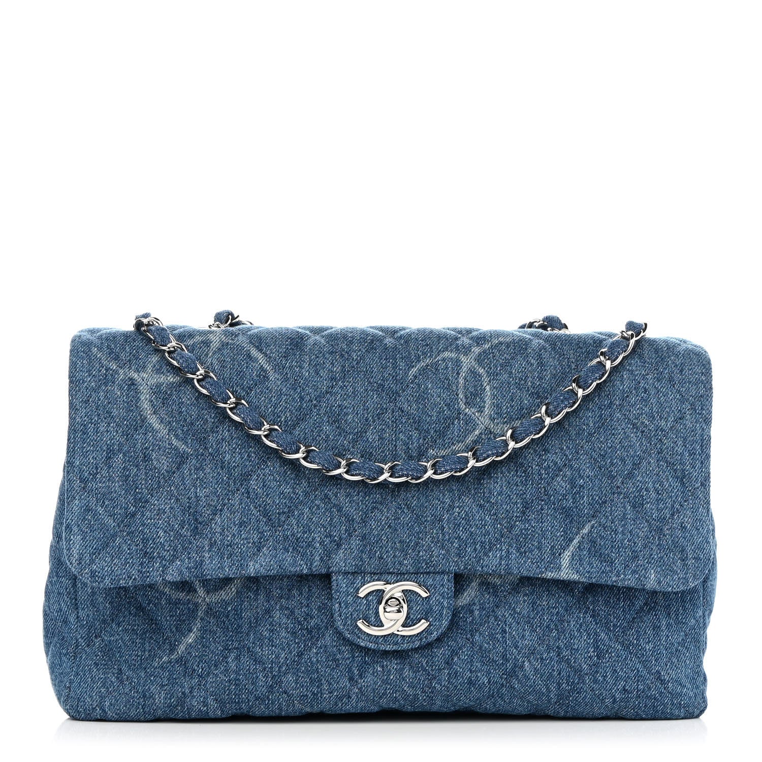 Chanel Denim Quilted CC Print Jumbo Single Flap Blue 1 of 10