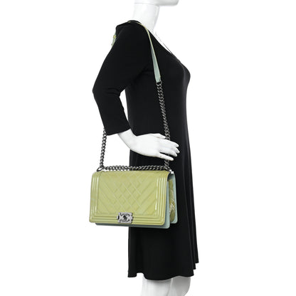 Chanel Patent Chevron Quilted New Medium Boy Flap Green 2 of 20