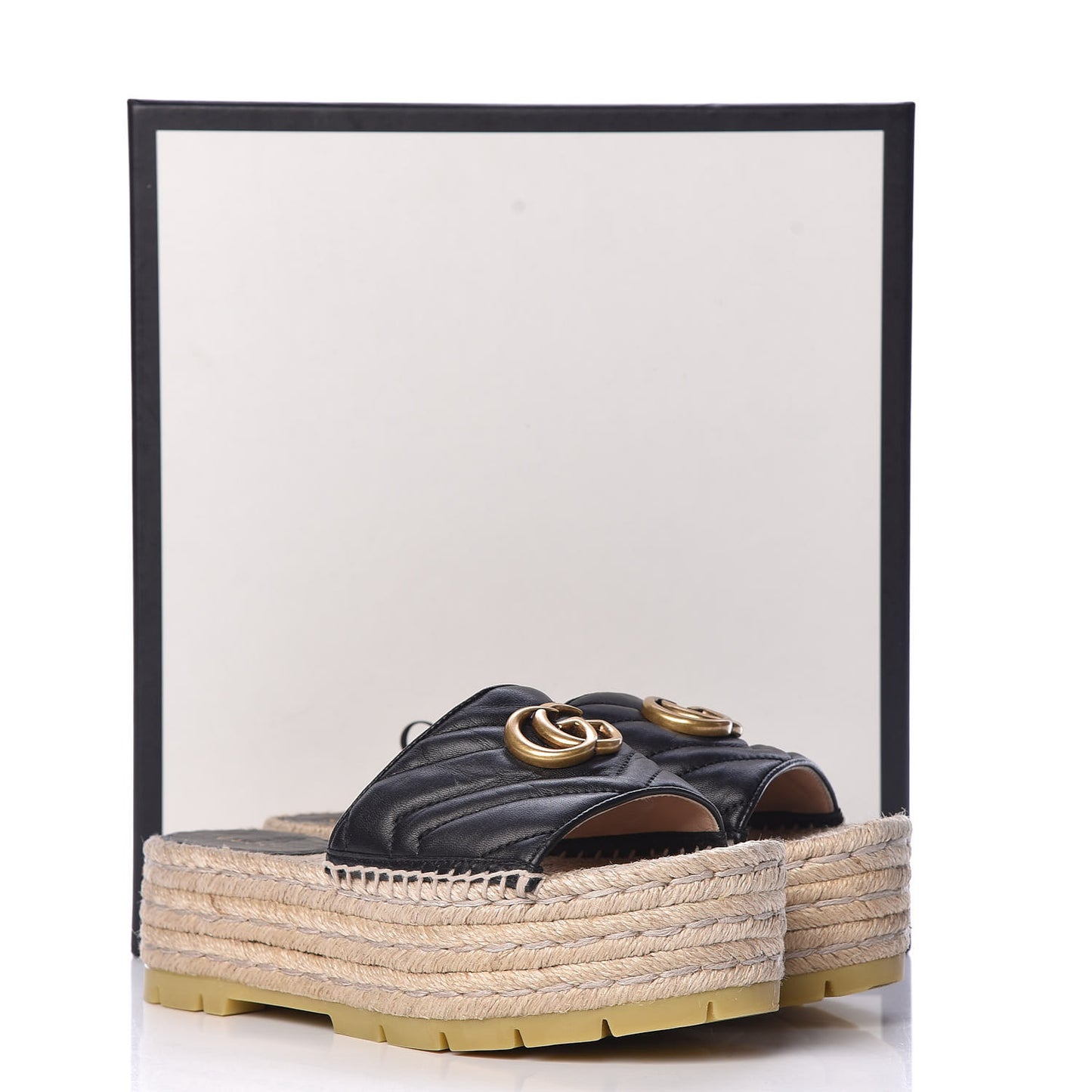 Nappa Matelasse GG Marmont Platform Espadrille Slide Sandals 37 Black