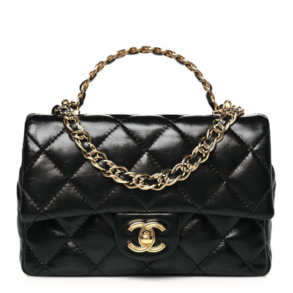 Chanel Shiny Lambskin Quilted Golden Links Top Handle Flap Black 1 of 10