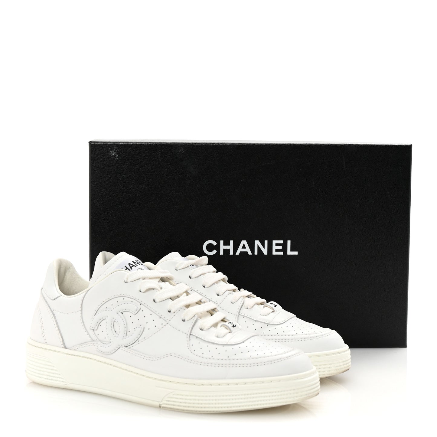 Calfskin CC Womens Sneakers 39 White