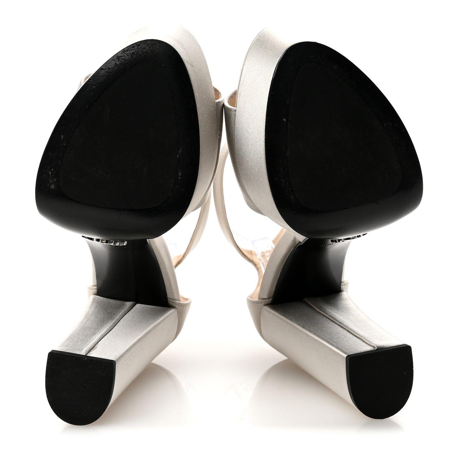 Satin Triangle Logo Ankle Strap 40/135mm Platform Sandals 37 Silver