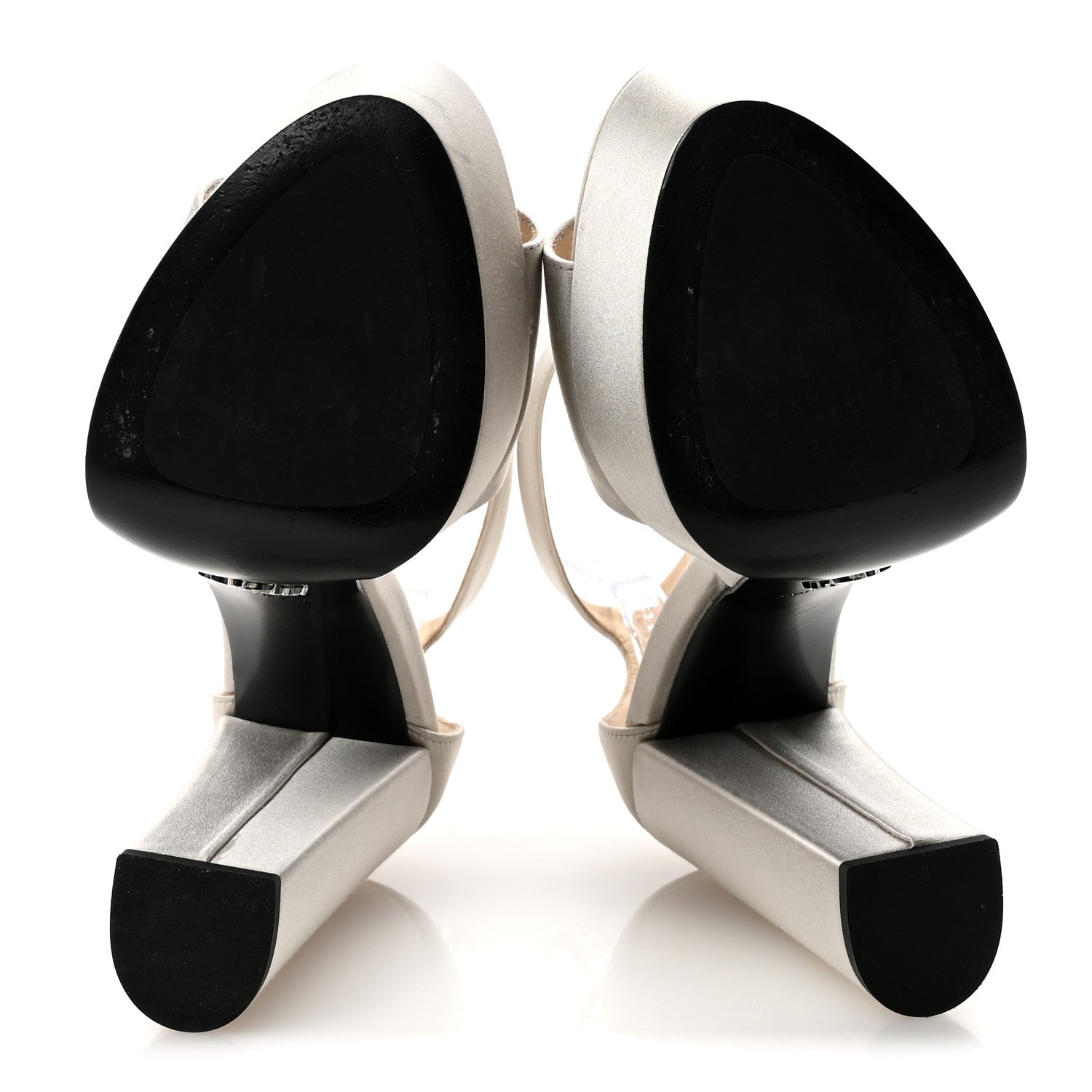 Prada Satin Triangle Logo Ankle Strap 40/135mm Platform Sandals 37 Silver 6 of 9