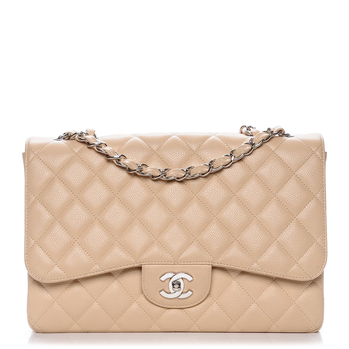 Caviar Quilted Jumbo Single Flap Beige Clair