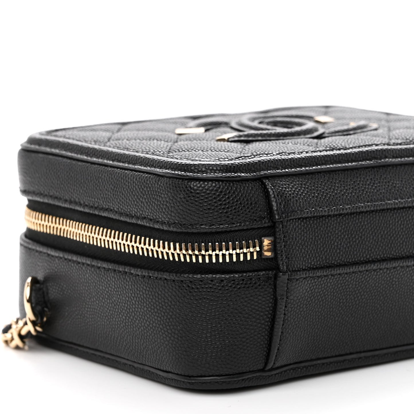 Caviar Quilted Small CC Filigree Vanity Case Black