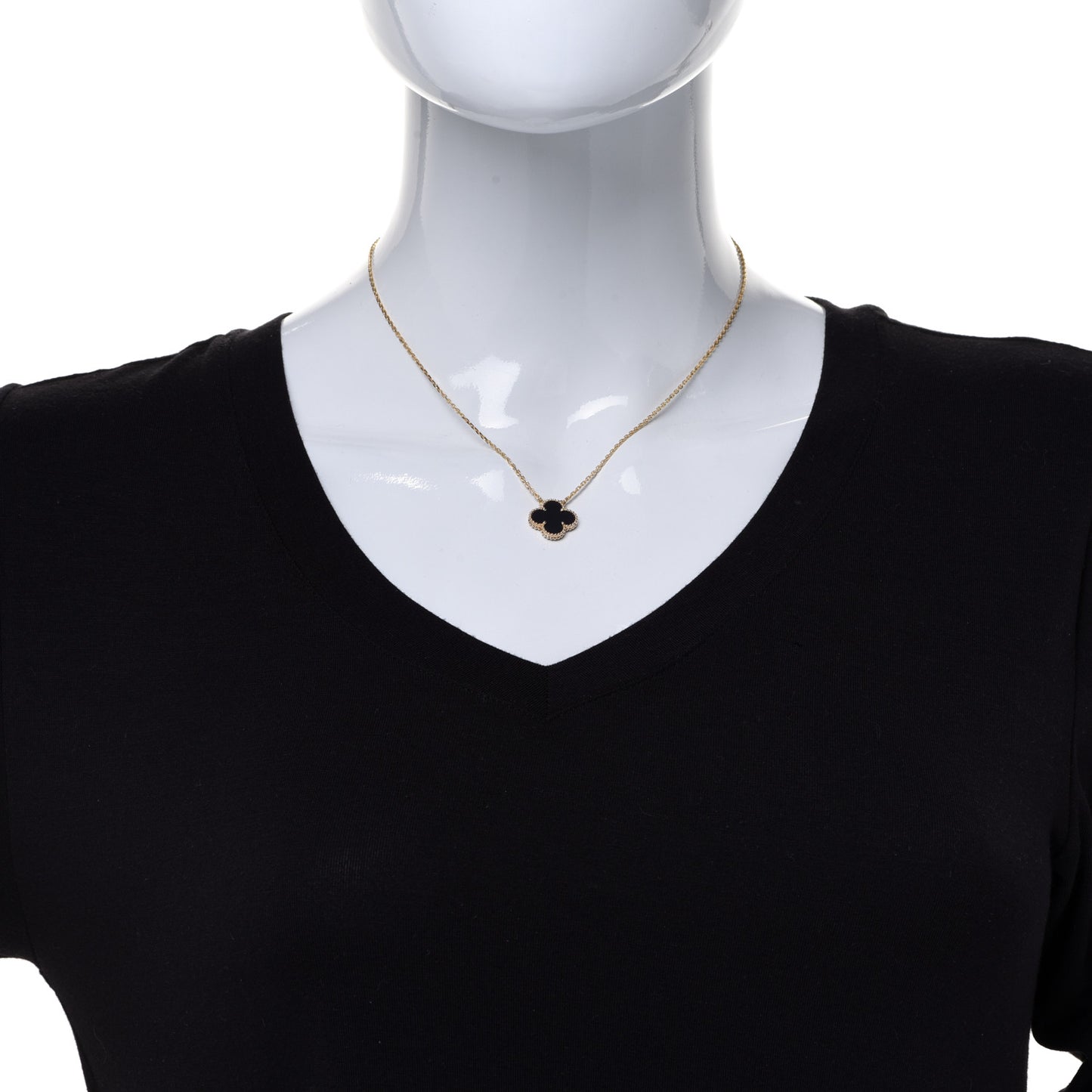 18K Yellow Gold Black Onyx Vintage Alhambra Pendant Necklace