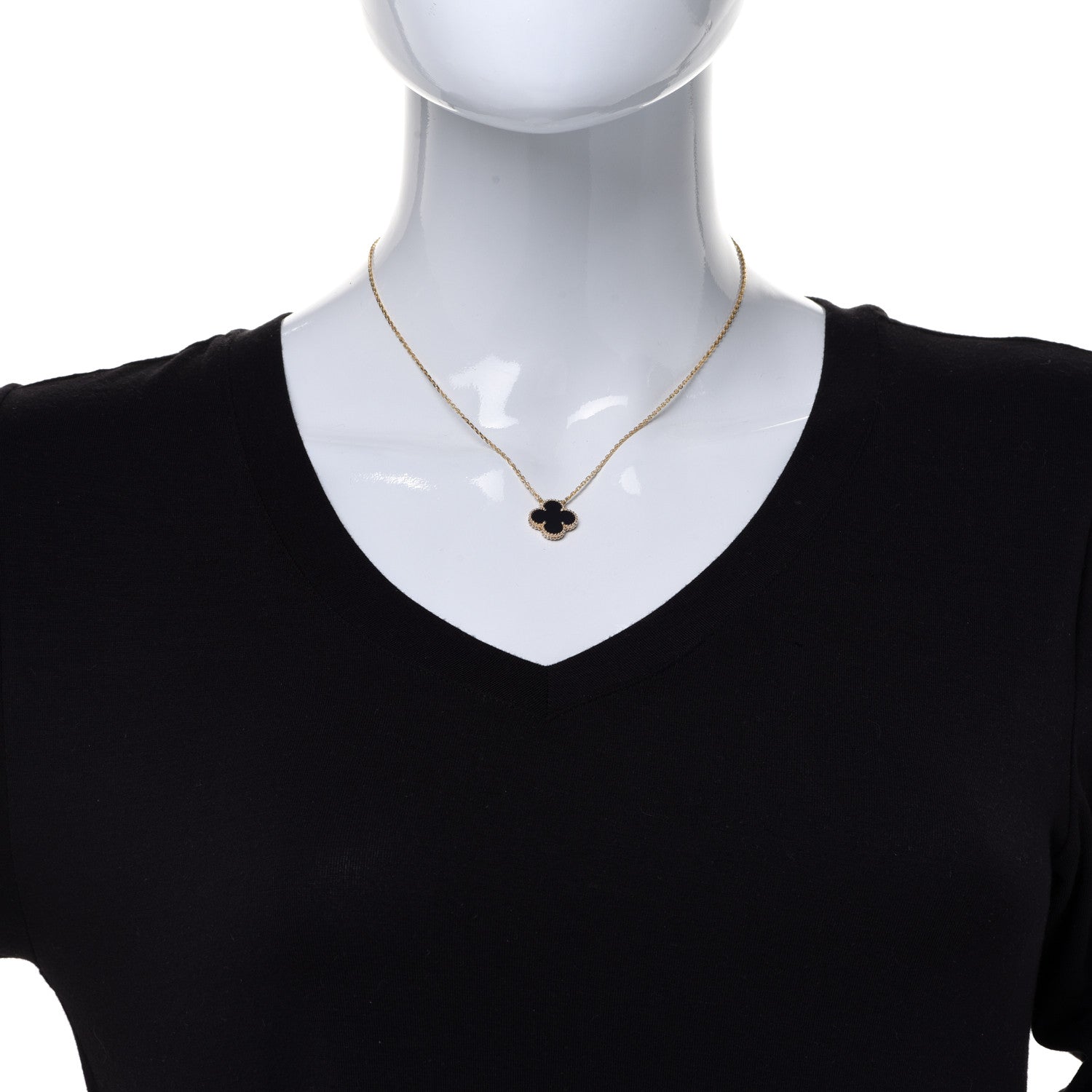 Van Cleef & Arpels 18K Yellow Gold Black Onyx Vintage Alhambra Pendant Necklace 2 of 6