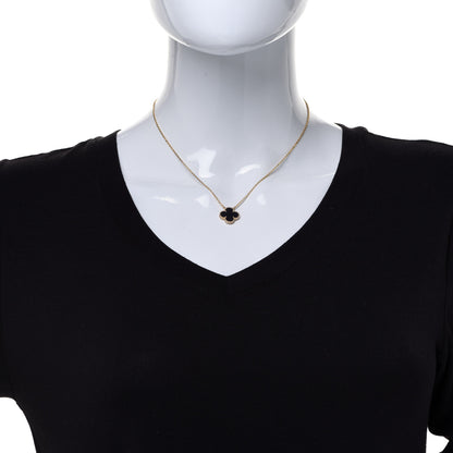 Van Cleef & Arpels 18K Yellow Gold Black Onyx Vintage Alhambra Pendant Necklace 2 of 6