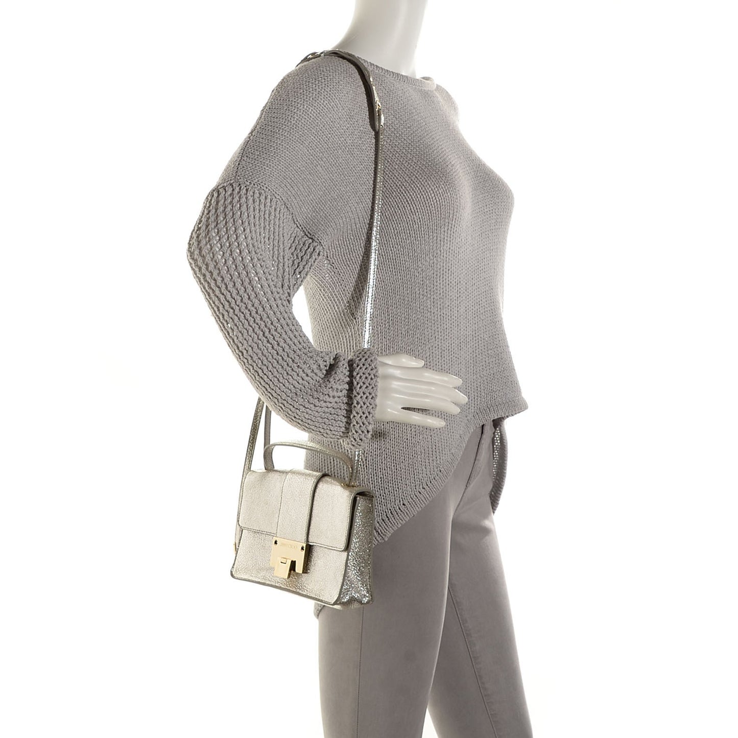 Glitter Calfskin Rebel Crossbody Champagne