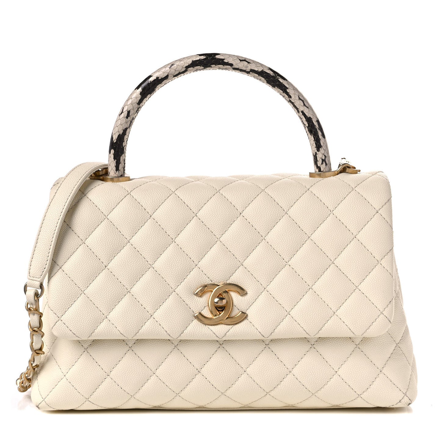 Caviar Elaphe Quilted Small Coco Handle Flap Ivory