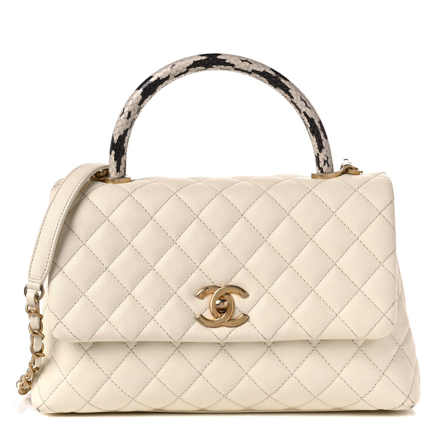 Chanel Caviar Elaphe Quilted Small Coco Handle Flap Ivory 1 of 15