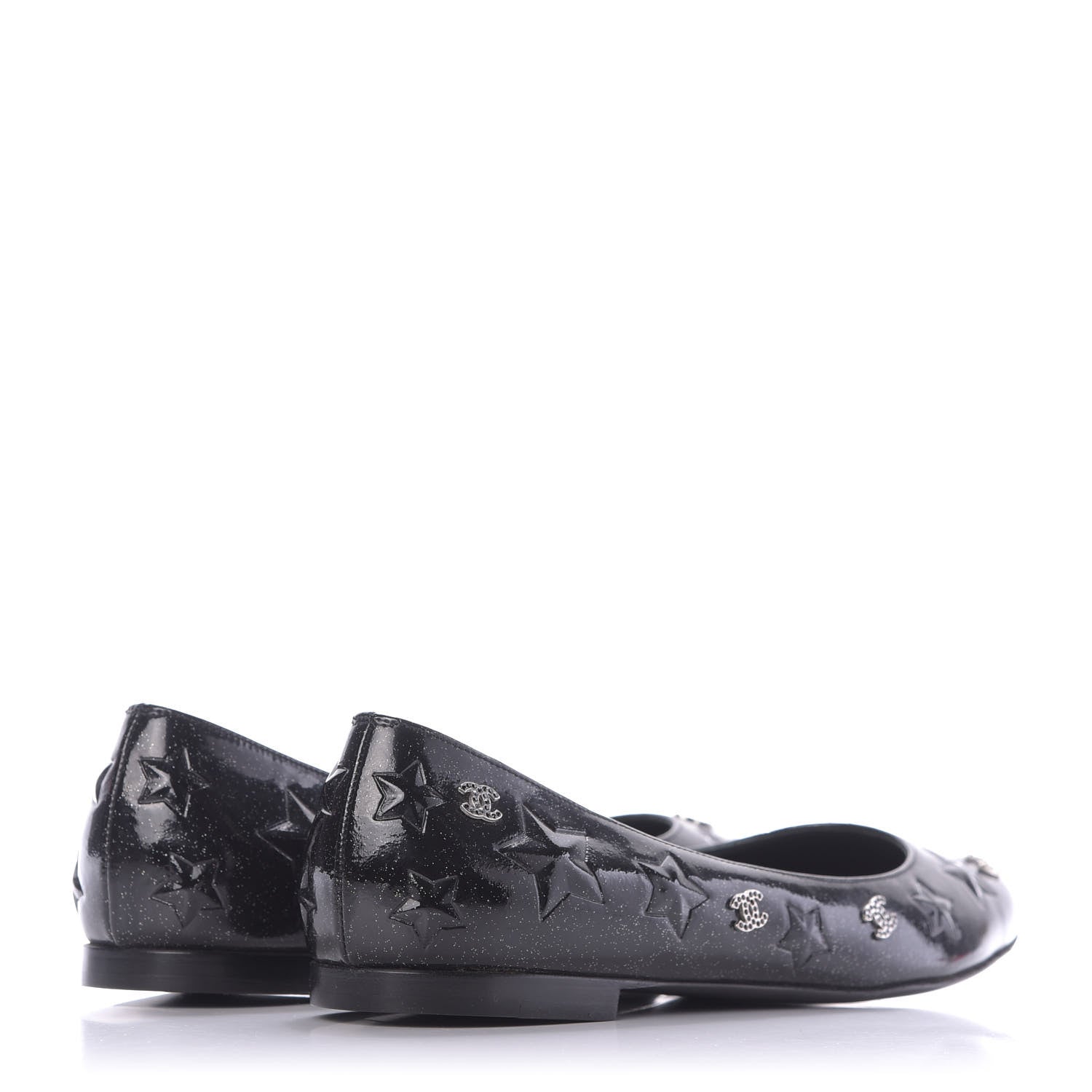 Chanel Patent Glitter Flats 38 Black 4 of 12