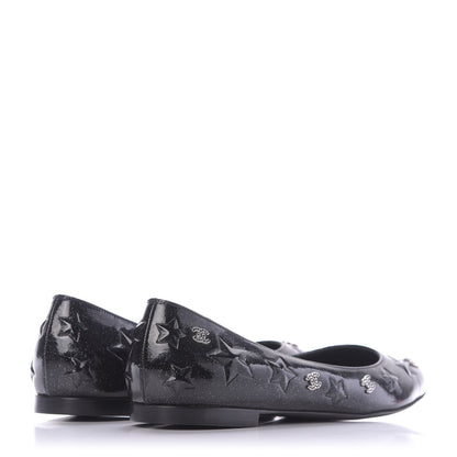Chanel Patent Glitter Flats 38 Black 4 of 12