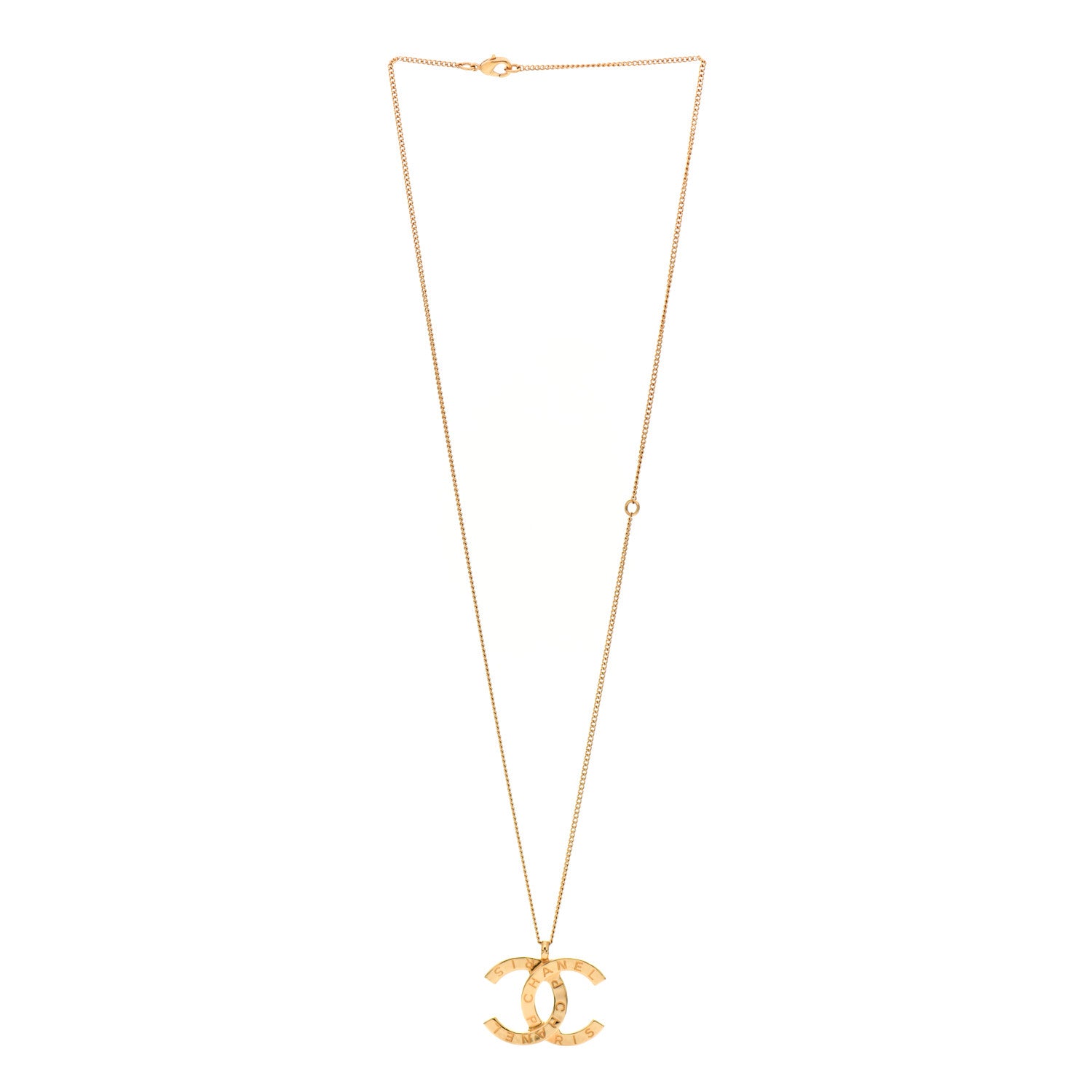 Chanel Metal CC Paris Button Necklace Gold 3 of 4