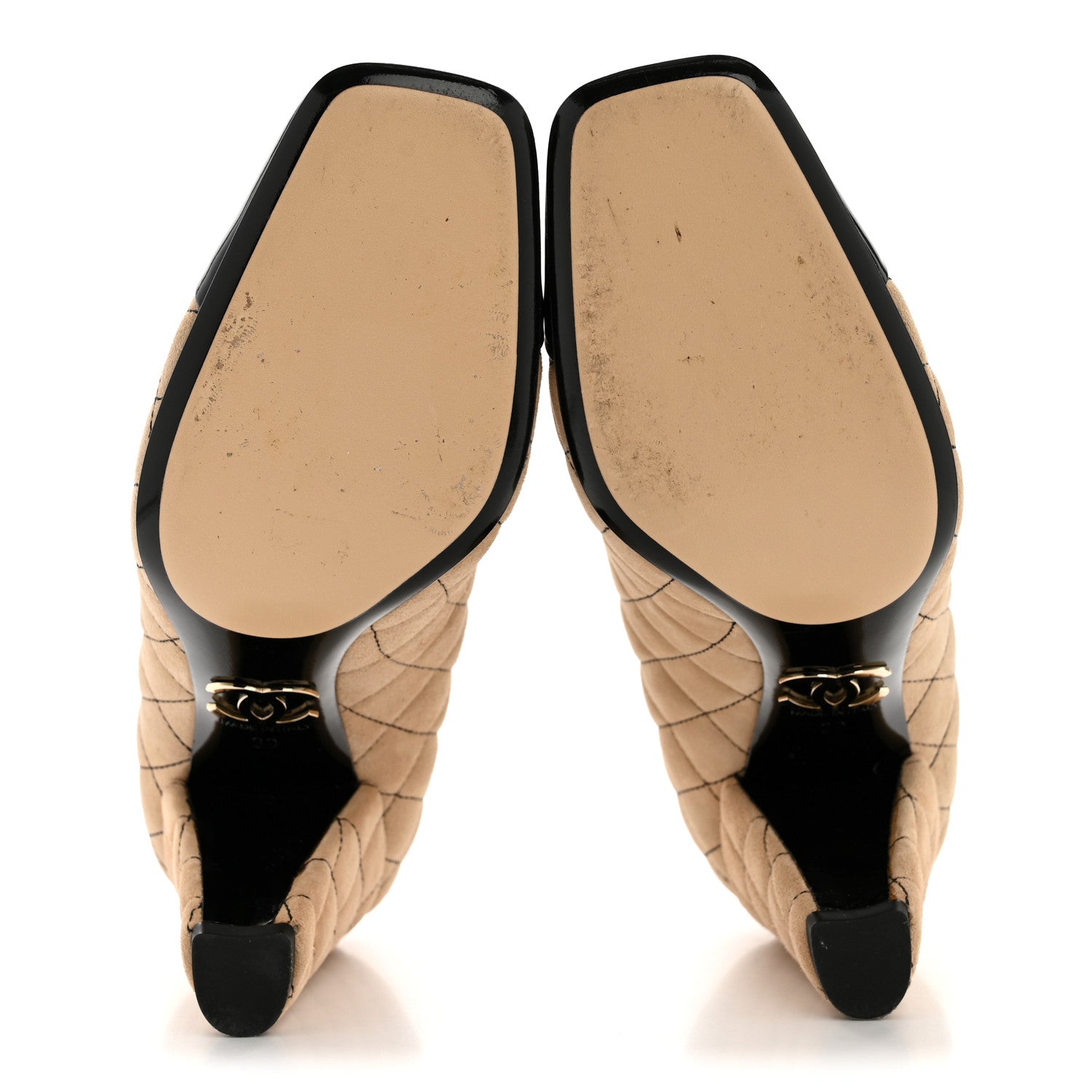Chanel Suede Kidskin Patent Quilted CC Cap Toe Pumps 39 Beige Black 6 of 11