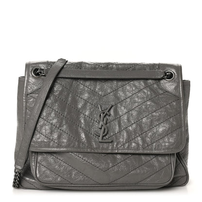 Saint Laurent Crinkled Calfskin Matelasse Monogram Large Niki Chain Satchel Storm 1 of 10