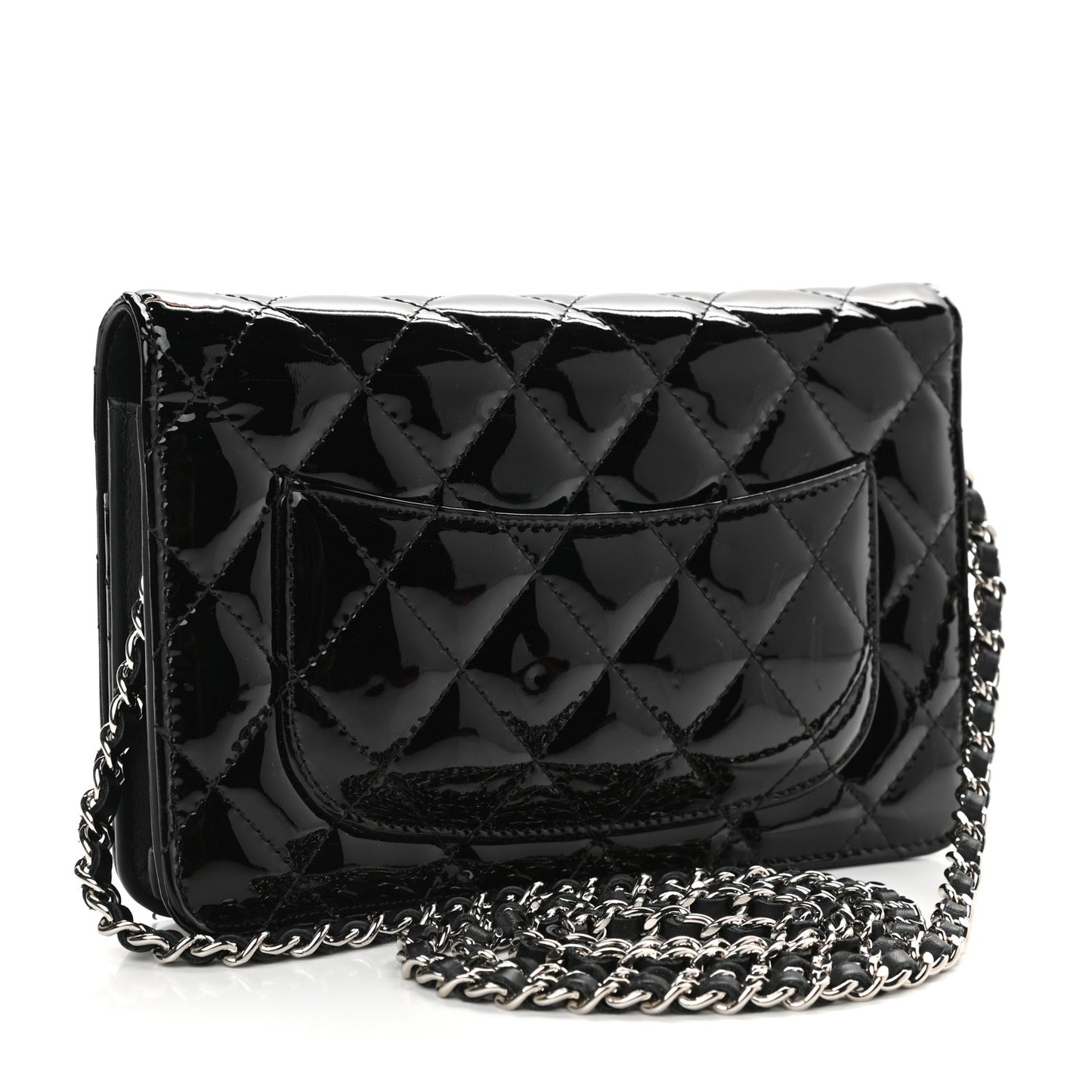 Patent Quilted Wallet On Chain WOC Black