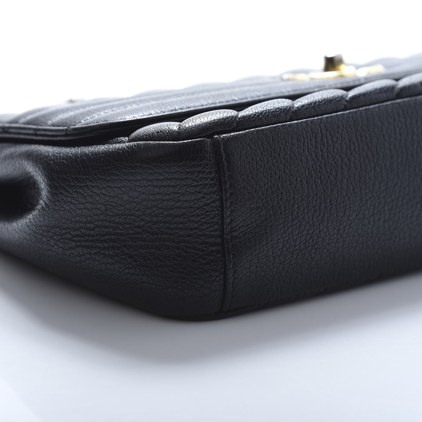 Shiny Goatskin Diagonal Quilted Small Flap Black
