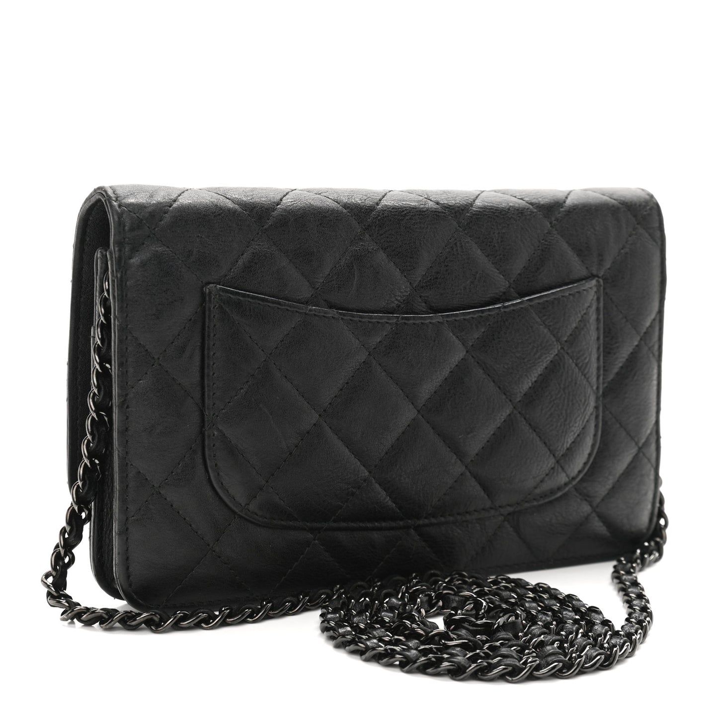 Crumpled Calfskin Quilted Wallet On Chain WOC So Black