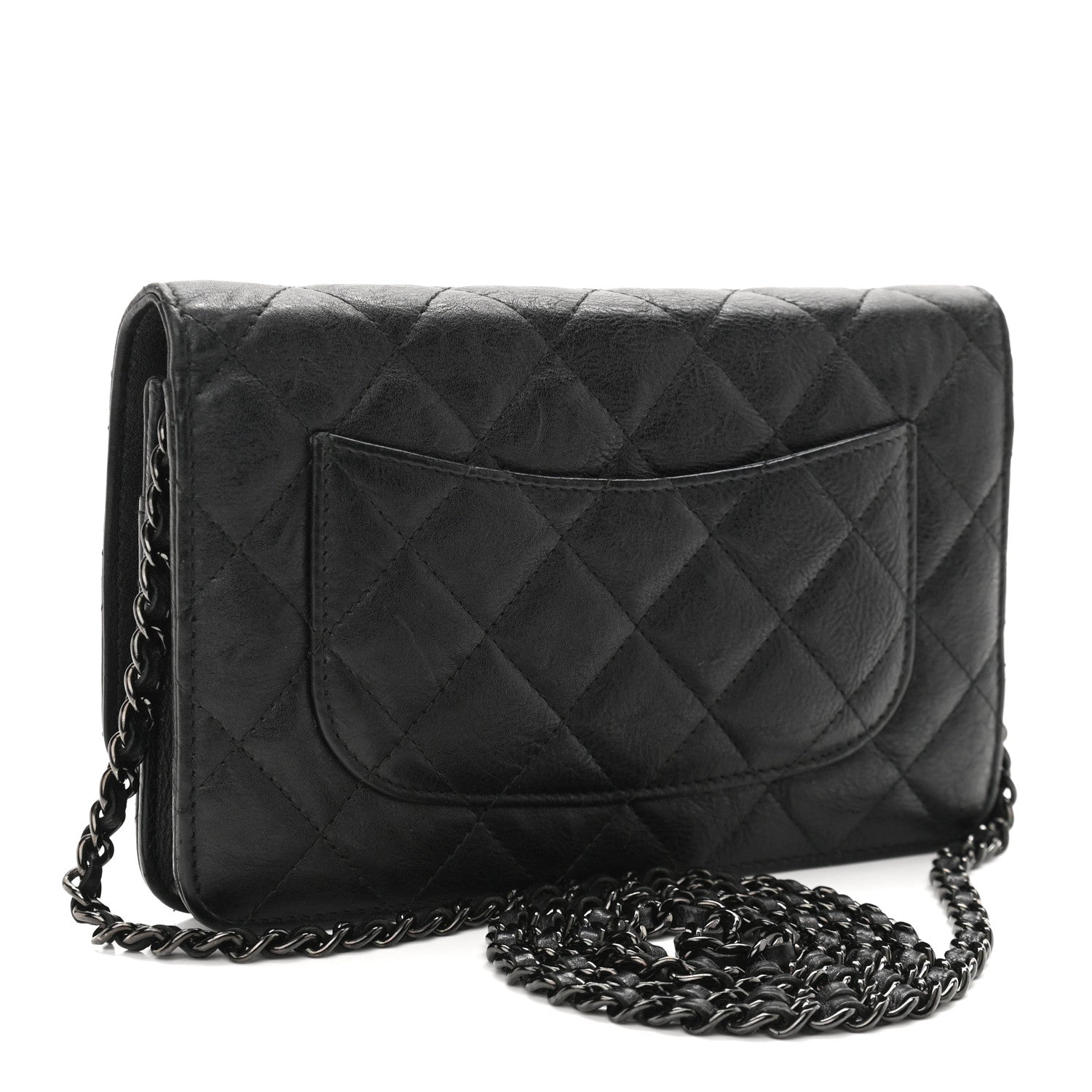 Chanel Crumpled Calfskin Quilted Wallet On Chain WOC So Black 3 of 12