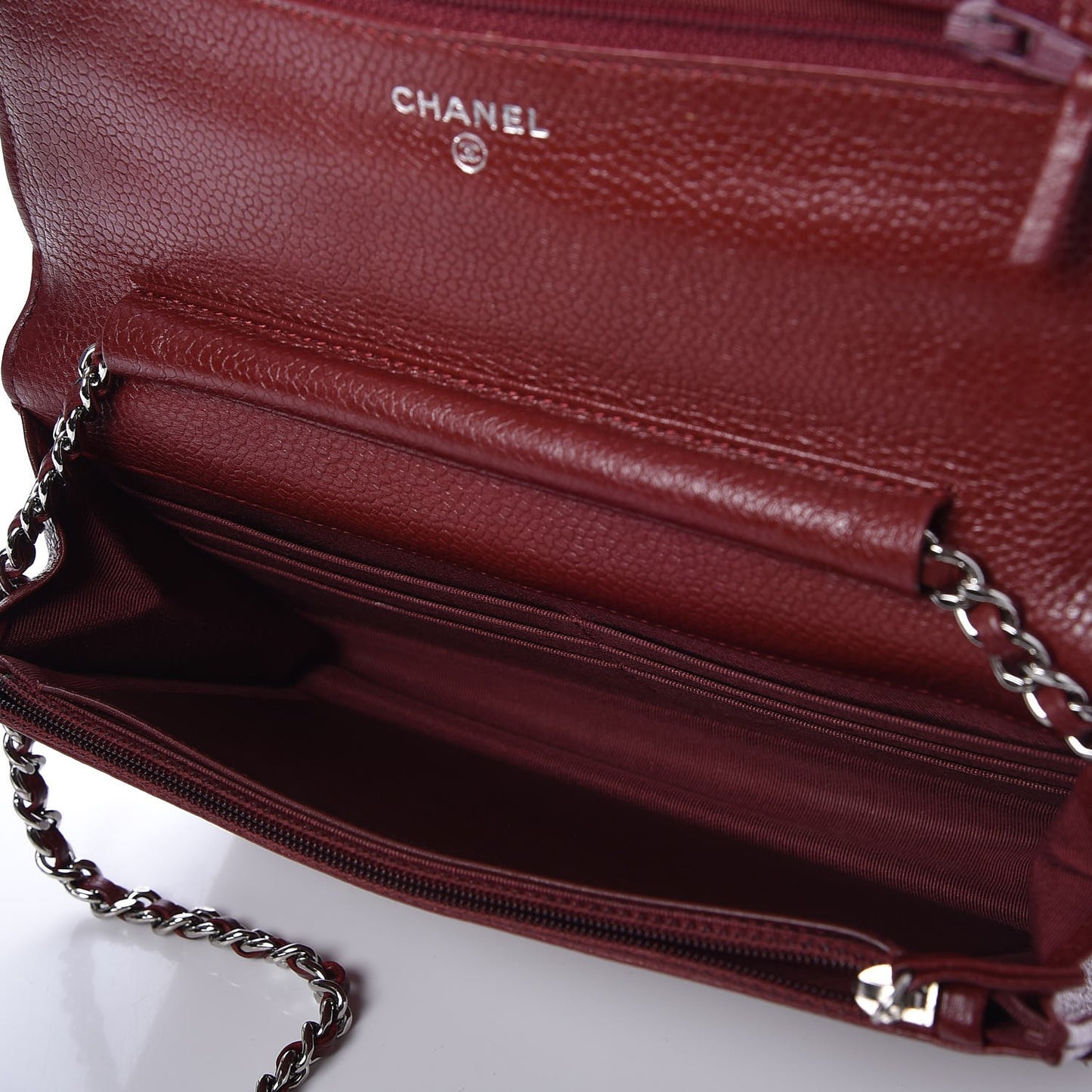 Caviar Quilted Wallet On Chain WOC Burgundy
