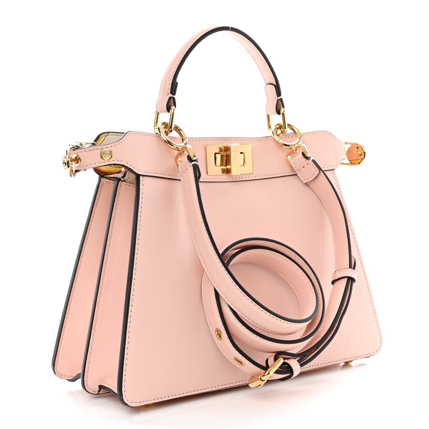 X VERSACE Vitello Seta Nappa Fendace FF Baroque Small Peekaboo I SEE U Satchel Rosa Confetto White Gold