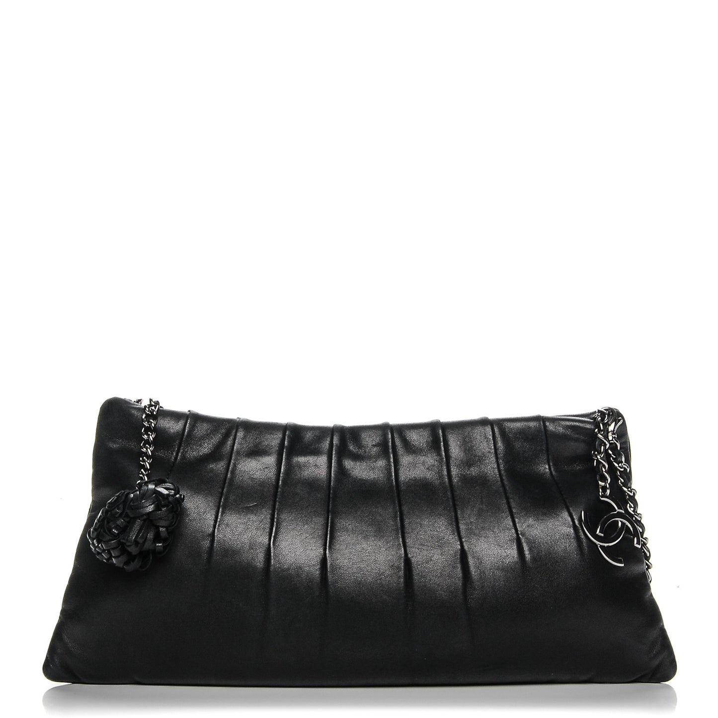 Lambskin Pleated Tassel Shoulder Bag Black