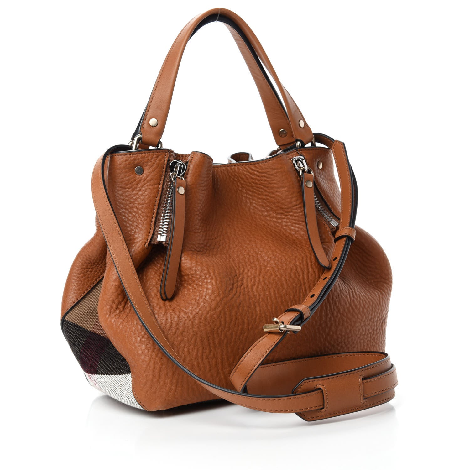 Burberry Grainy Calfskin House Check Small Maidstone Saddle Brown 3 of 11