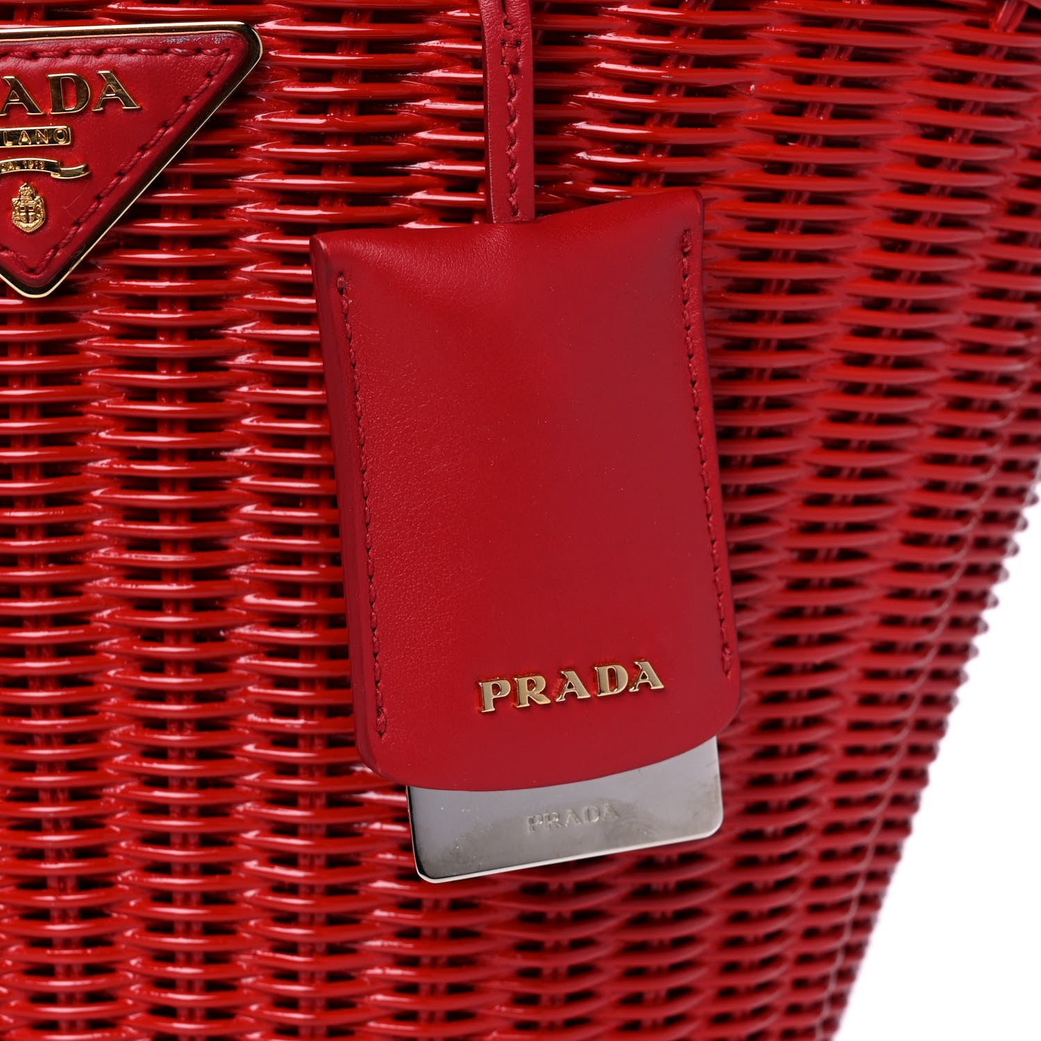 Prada Wicker Canvas Shoulder Bag Rosso 9 of 13