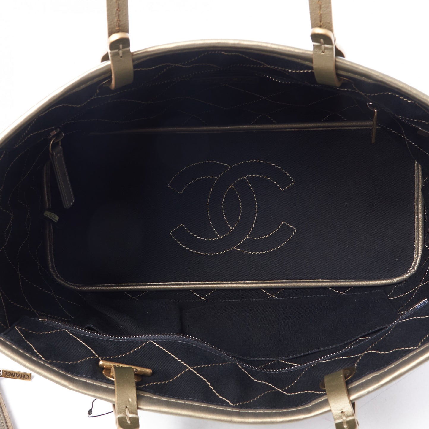 Grained Calfskin Large Shopping Fever Tote Gold