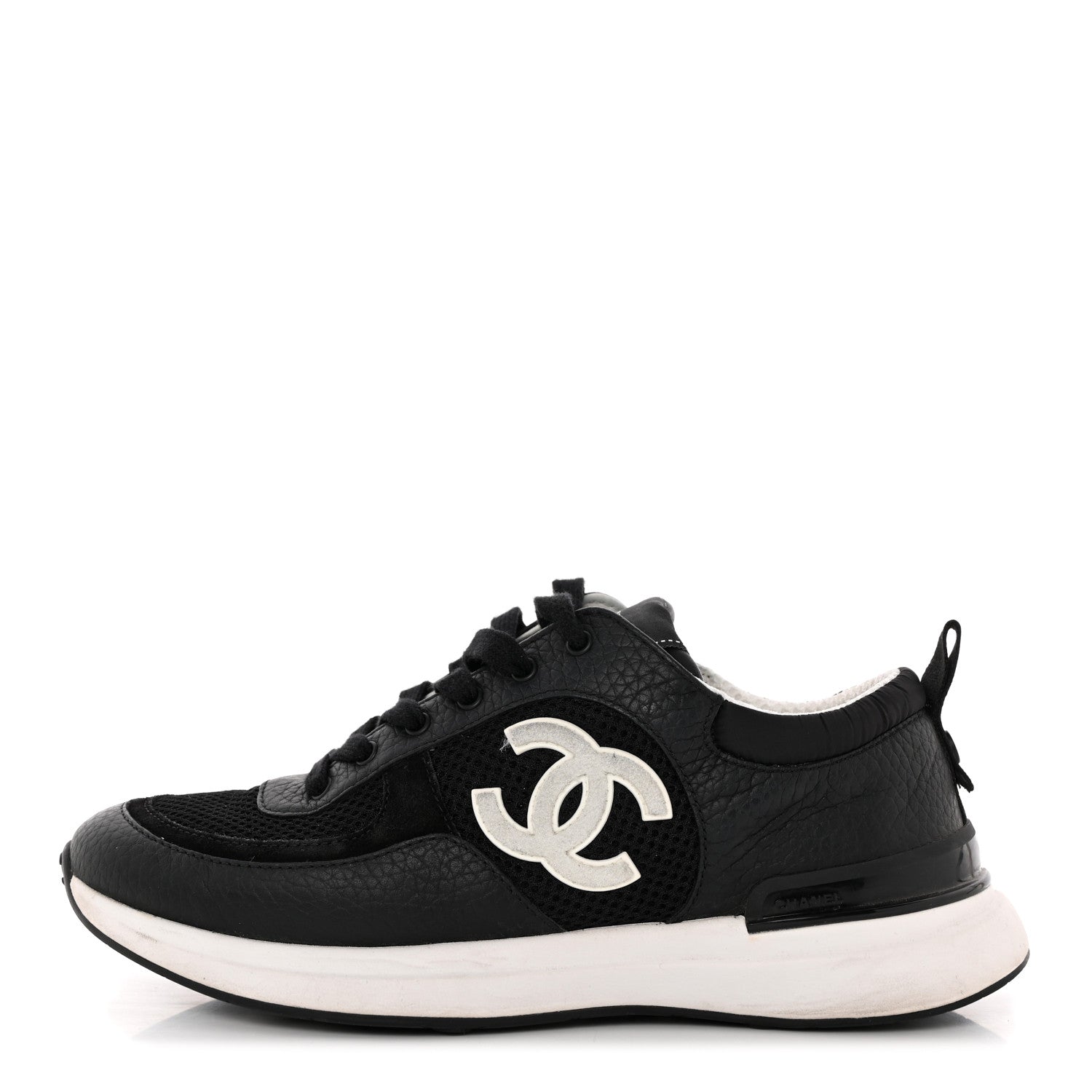Chanel Calfskin Mesh Lycra Suede Womens Logo Sneakers 37 Black 1 of 11