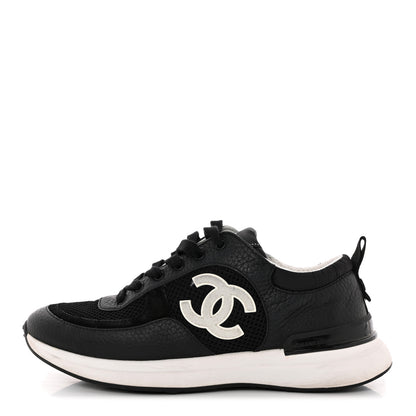 Chanel Calfskin Mesh Lycra Suede Womens Logo Sneakers 37 Black 1 of 11