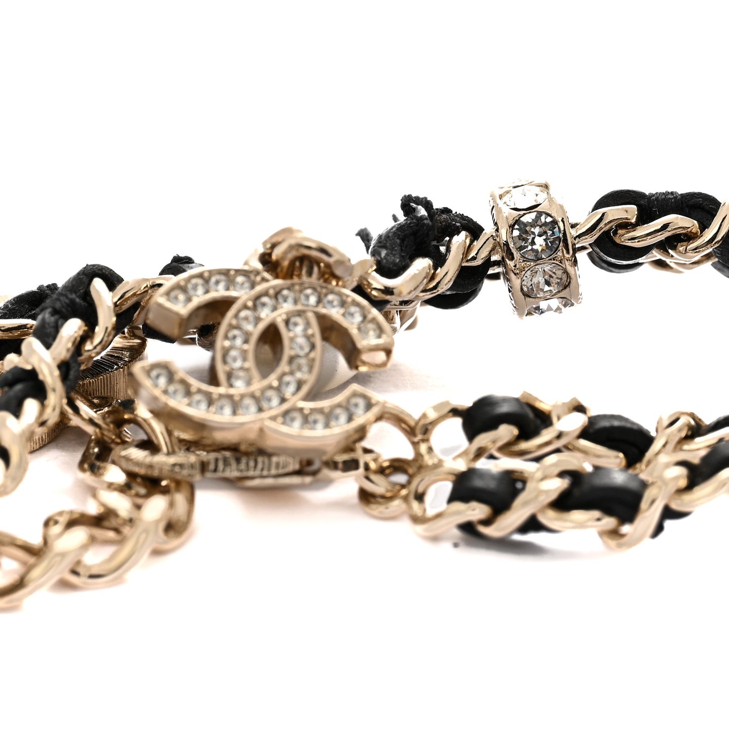 Lambskin Metal Crystal Pearl CC Bracelet Gold