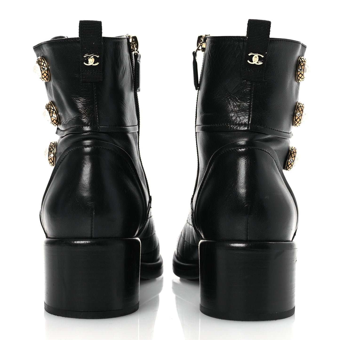 Lambskin Pearl Short Boots 40.5 Black