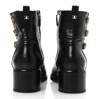 Chanel Lambskin Pearl Short Boots 40.5 Black 5 of 12