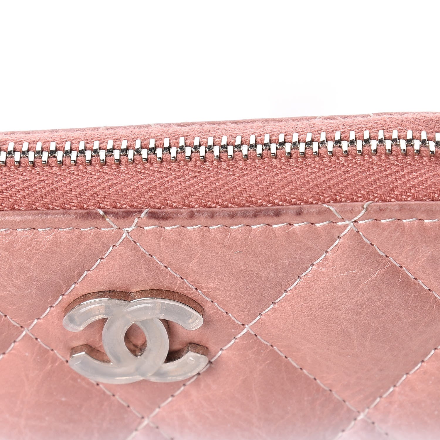 Chanel Ombre Patent Calfskin Quilted Small Zip Around Coin Purse Pink White 10 of 11