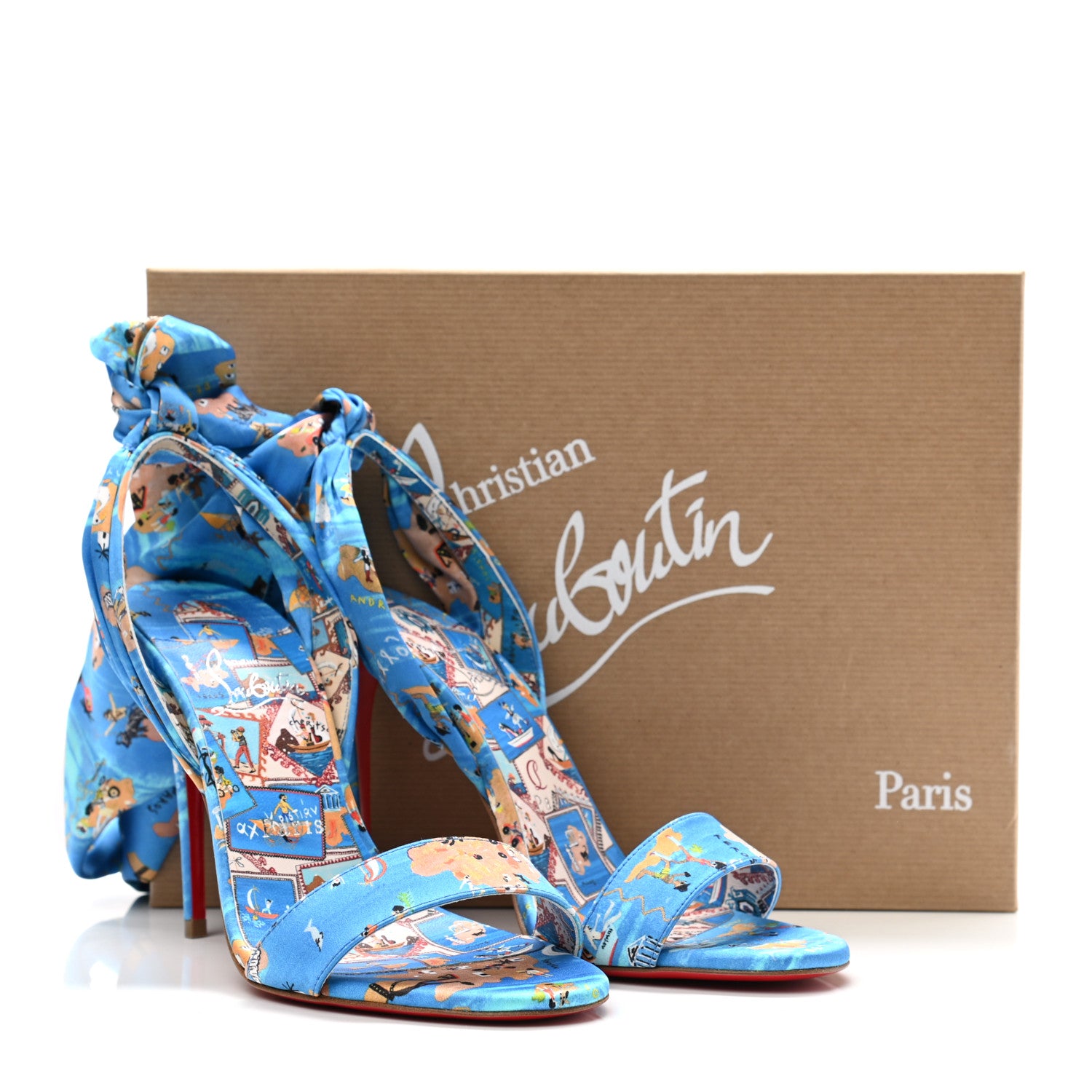 Christian Louboutin Crepe Satin Greekaba Du Desert 100 Sandal 37.5 Blue Multicolor 8 of 8