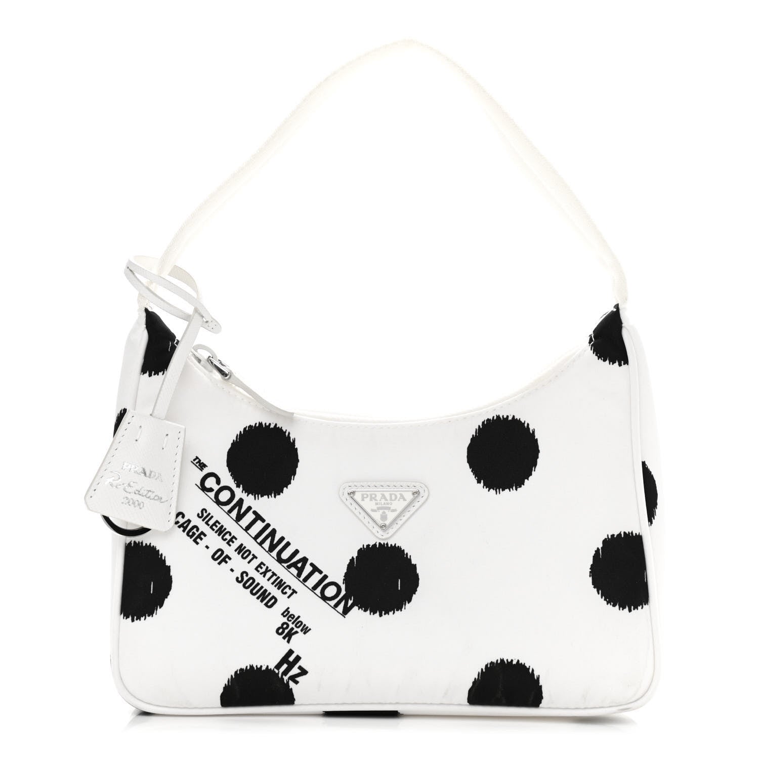 Prada Tessuto Nylon Polka-Dot Mini Re-Edition 2000 Bag White Black 1 of 11