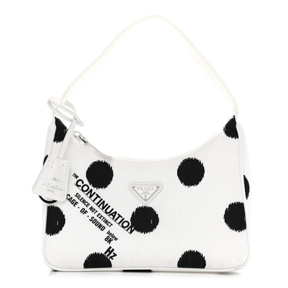 Prada Tessuto Nylon Polka-Dot Mini Re-Edition 2000 Bag White Black 1 of 11