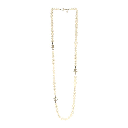 Chanel Graduated Pearl Crystal CC Long Necklace Light Gold 3 of 5