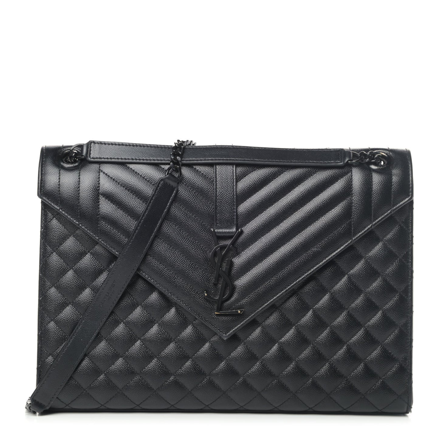 Grain De Poudre Textured Mixed Matelasse Large Triquilt Monogram Monochrome Satchel Black